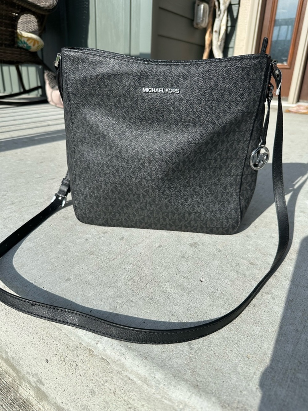 Michael Kors Black MK Logo Crossbody with Silver Charm